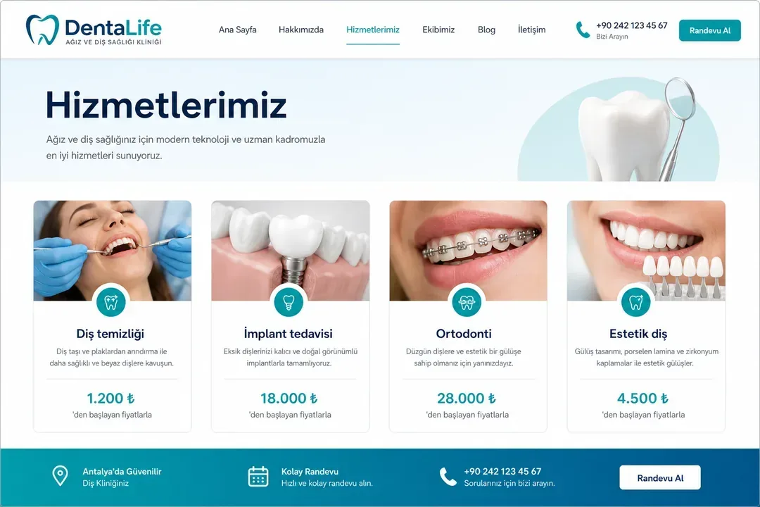 Услуги и цены — DentaLife, Анталья, Турция