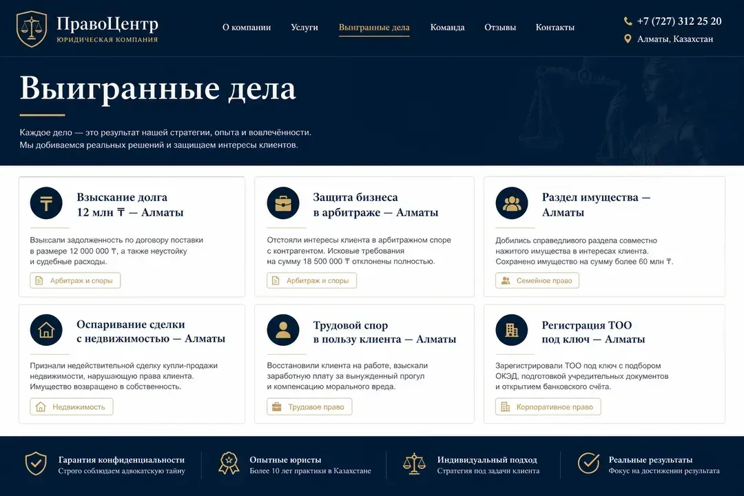 Выигранные дела — ПравоЦентр, Алматы
